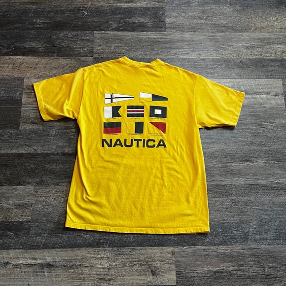 Vintage Nautica Sailing Shirt Size Large Yellow 90's Competition Graphic Tee KC - Picture 4 of 6